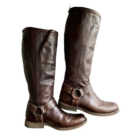 Frye Leather Harness Melissa Boots Women Sz 6.5 Brown Round Toe - Picture 4 of 13